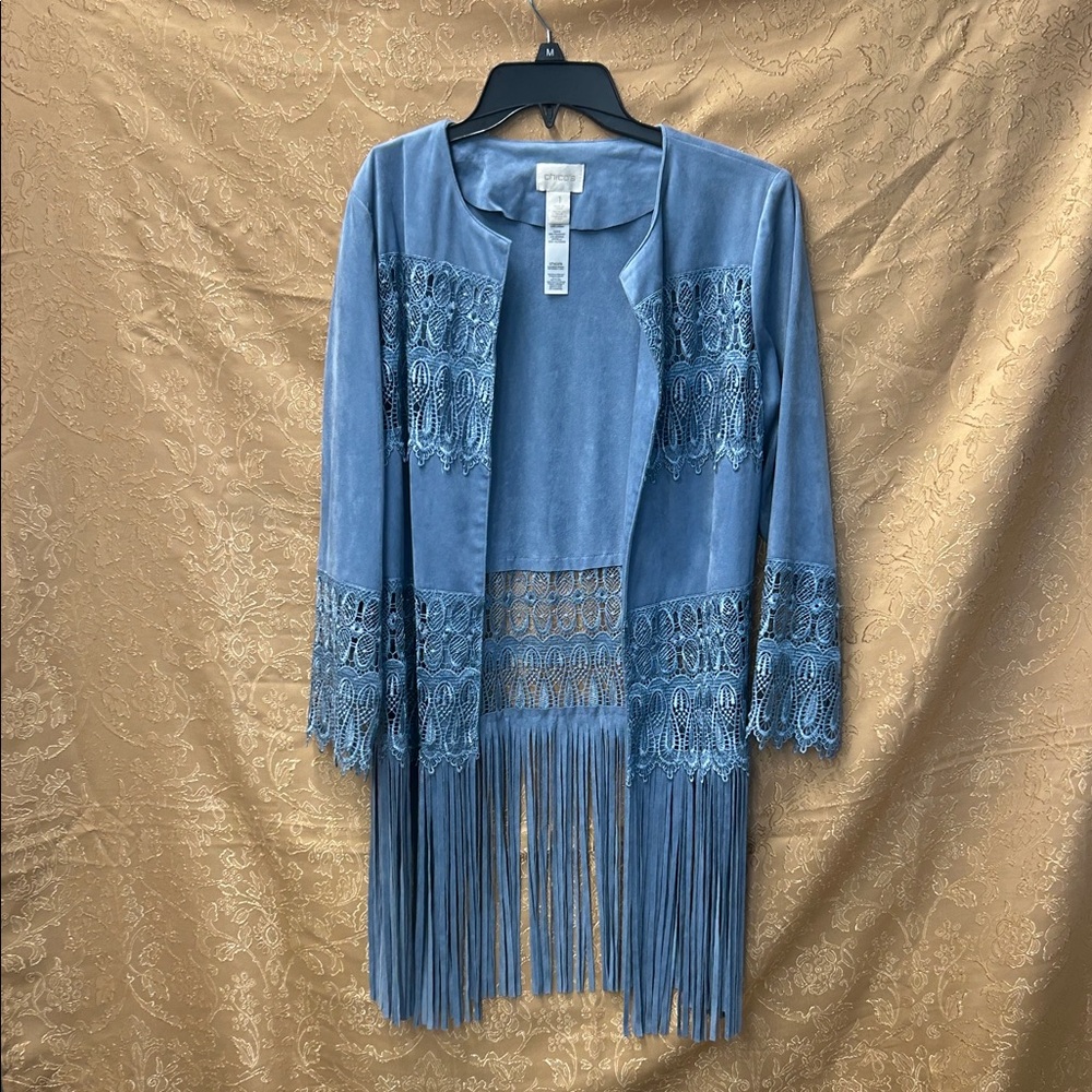 Chico's Light Blue Suede-Look Open Jacket